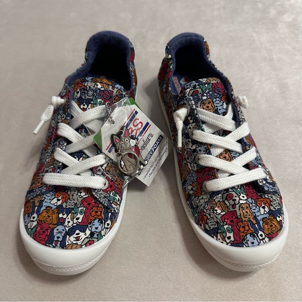 NWT! | BOBS from Skechers Memory Foam Multicolor Dog Print Sneakers Size 7